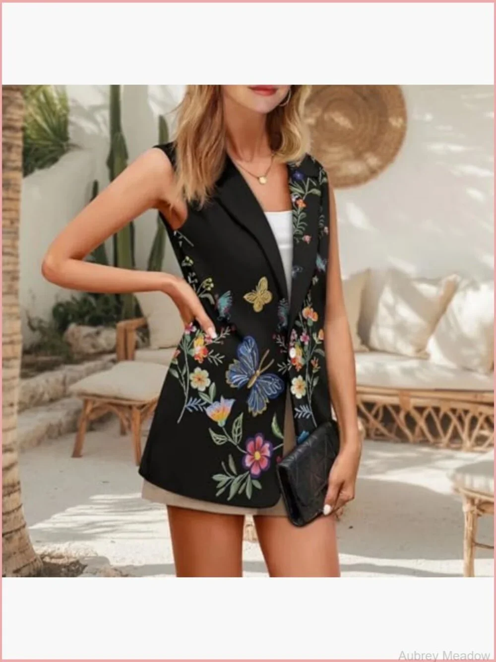 Women's Sleeveless Open Front Blazer Vest Casual Oversize Waistcoat